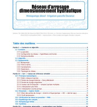Réseau d'irrigation par motopompe — schéma hydraulique
