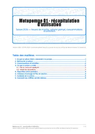 Première page — Motopompe — récapitulation d'utilisation 2026